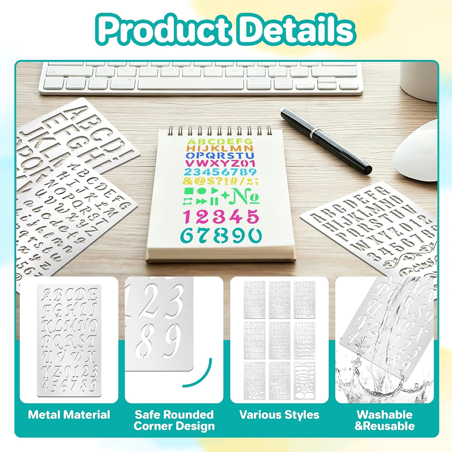 9Pcs Metal Letter Number Stenc - Art Craft Journals 评论和价格